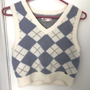 Blue and white Hollister argyle sweater vest